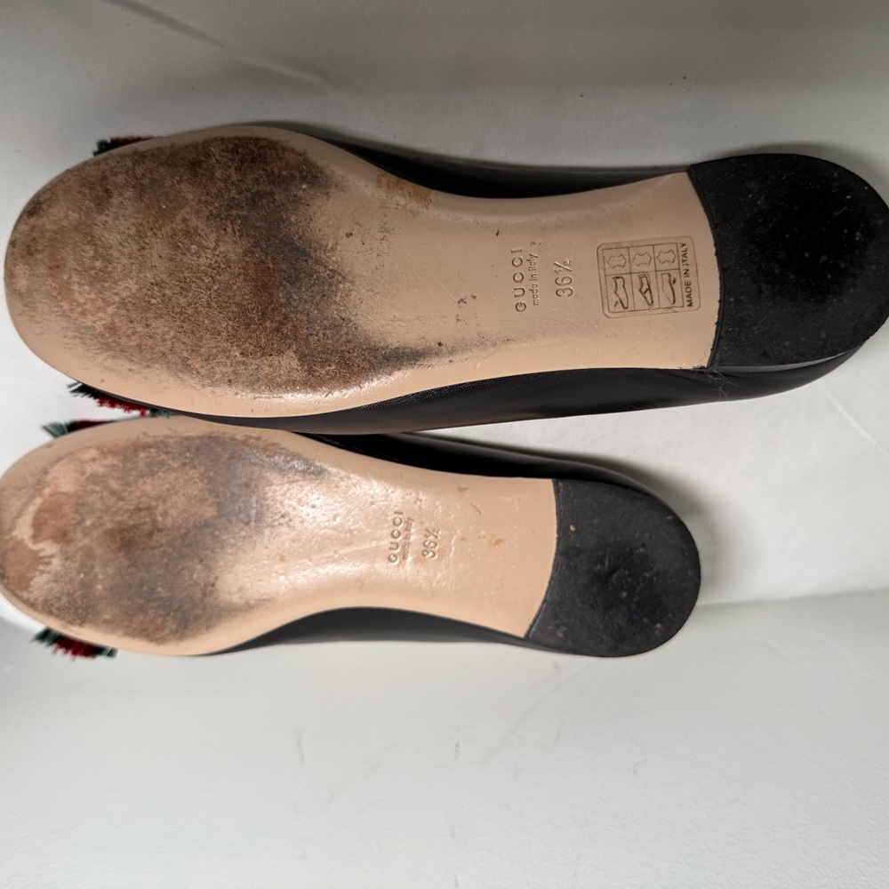 Gucci Sylvie Web & Feline Scalloped Ballet Flats 36.5 navy blue - Picture 7 of 7